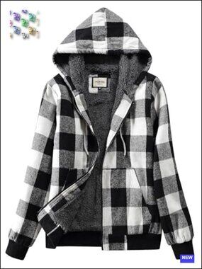 Women's Casual Zip Flannel Sherpa Lined Plaid Jacket with Hood